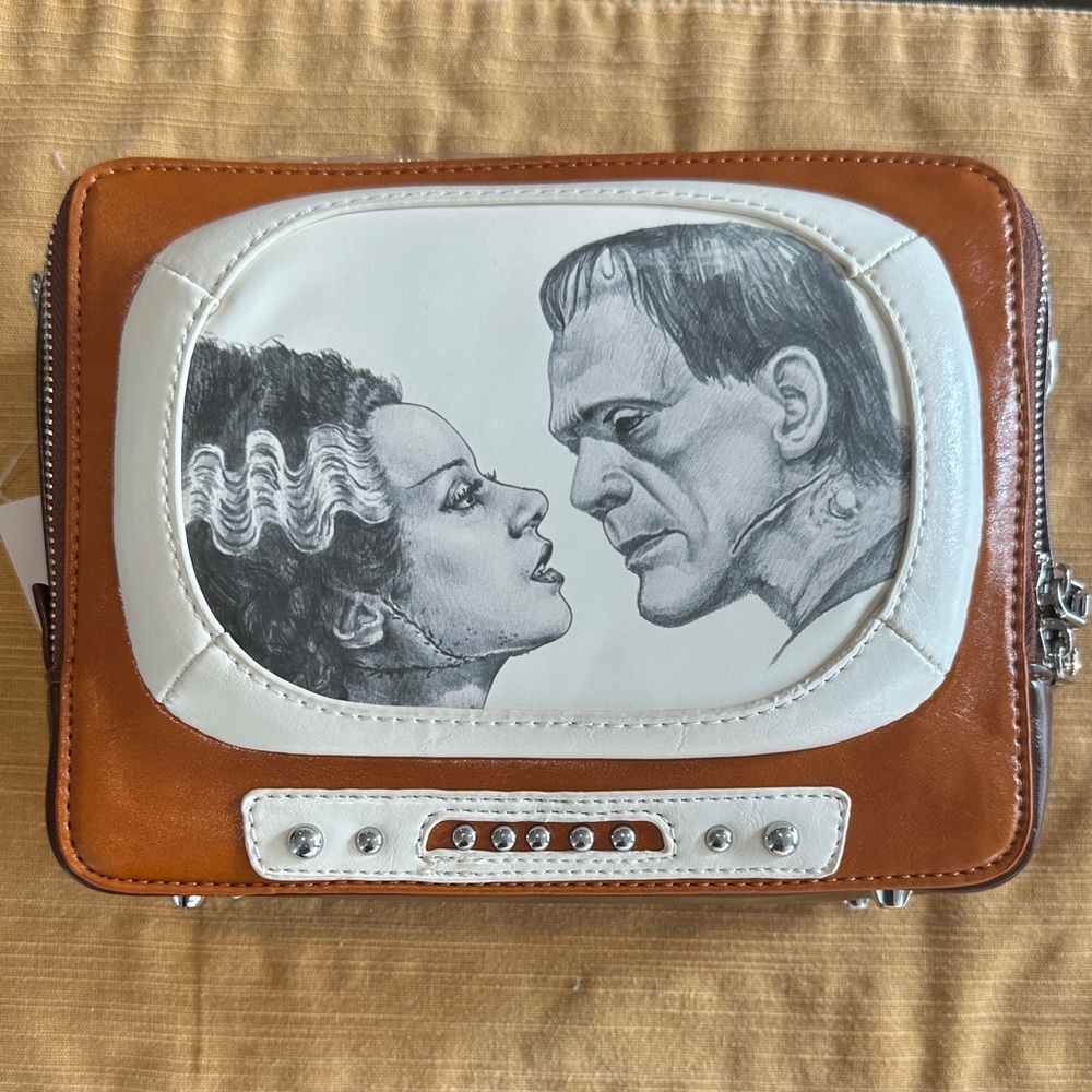 Frankenstein and Bride TV Set Themed Glow in the Dark Crossbody Purse